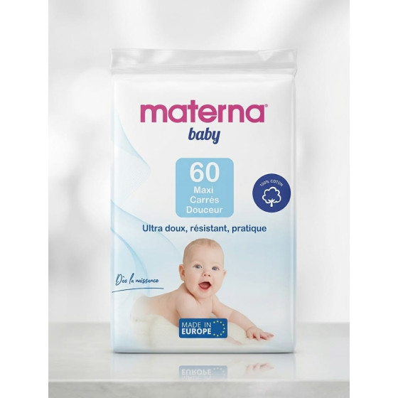 Materna Coton Baby Maxi Carrés Douceur 60 Pièces