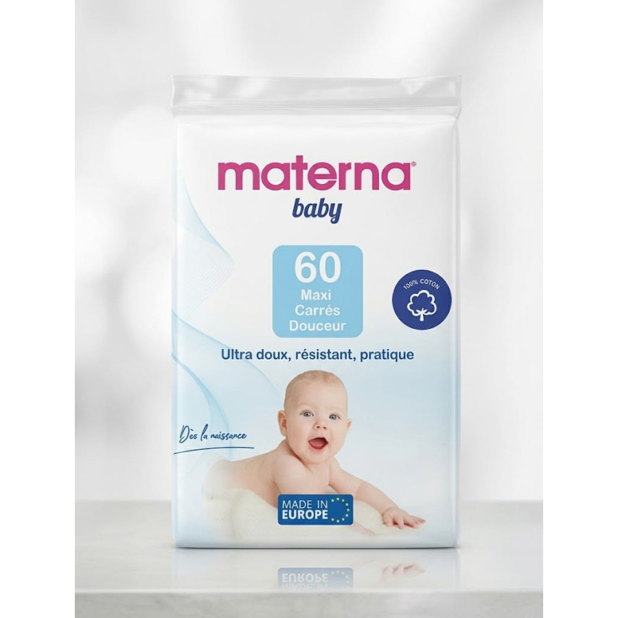 Materna Coton Baby Maxi Carrés Douceur 60 Pièces